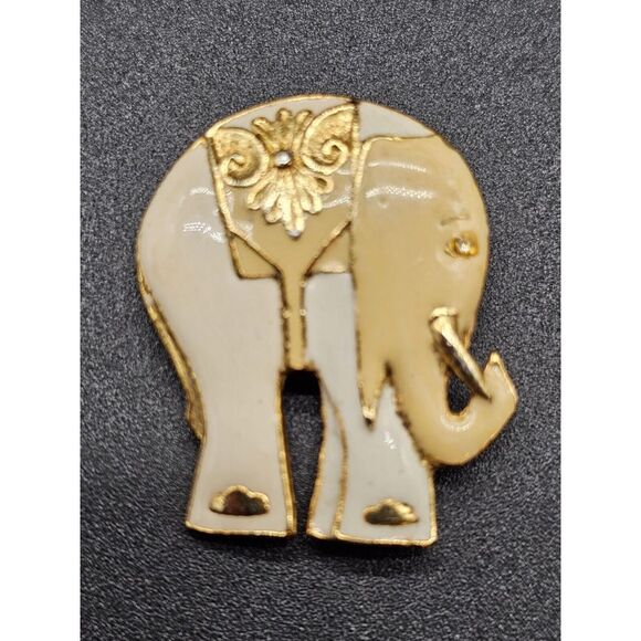 Vintage Enamel‎ Elephant Pin Brooch Gold Tone Rhinestones Cute Art Deco Abstract - Picture 1 of 7